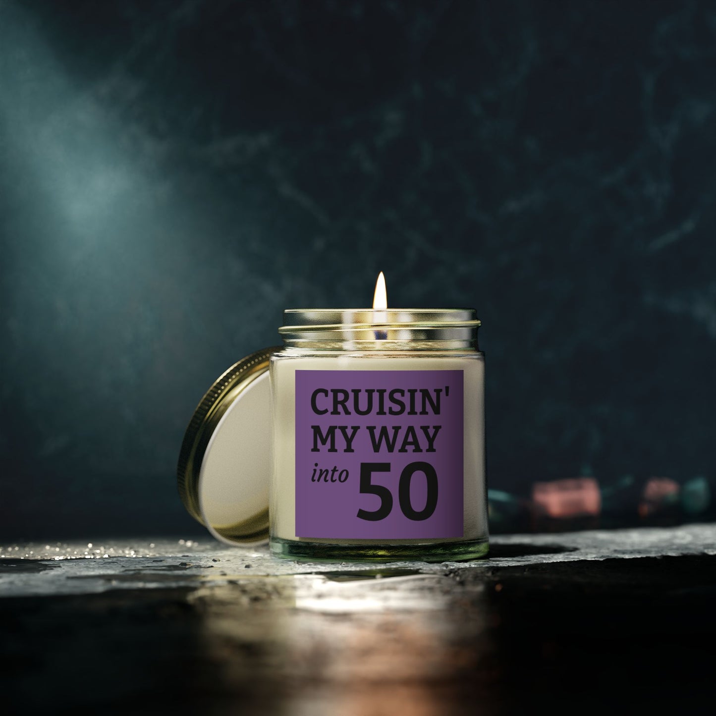 Cruisin My Way Into 50 Candle Funny 50th Birthday Gift For Women Men Coconut Apricot Wax Candle Unique Turning 50 Celebration Decor