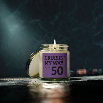 Cruisin My Way Into 50 Candle Funny 50th Birthday Gift For Women Men Coconut Apricot Wax Candle Unique Turning 50 Celebration Decor