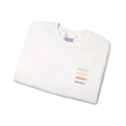 Embroidered Merry Christmas Sweatshirt, Retro Holiday Pullover, Colorful Merry Graphic Crewneck, Cozy Christmas Gift, Festive Winter Sweater