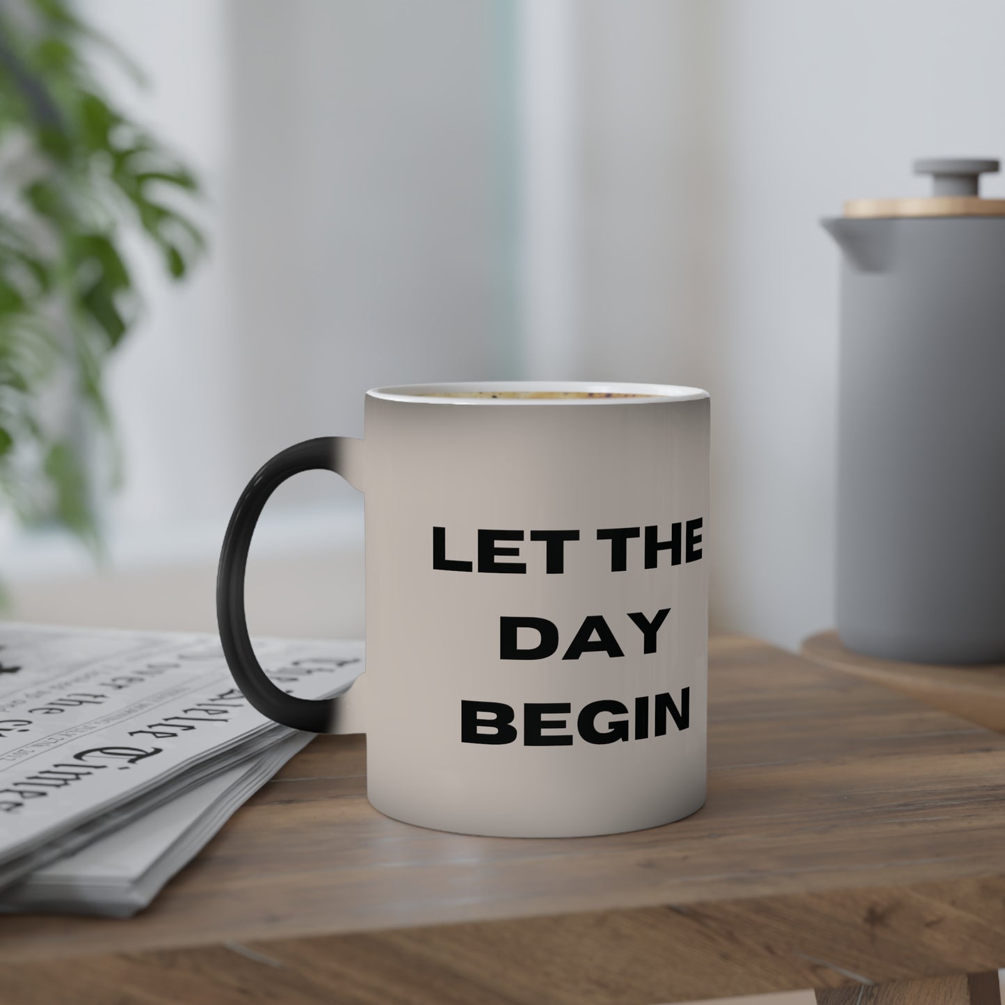 Let the Day Begin Mug, Heat Activated Mug, Heat Reactive Mug, Heat Sensitive Mug, Color Changing Mug, Color Morphing Mug, Morphing Mug