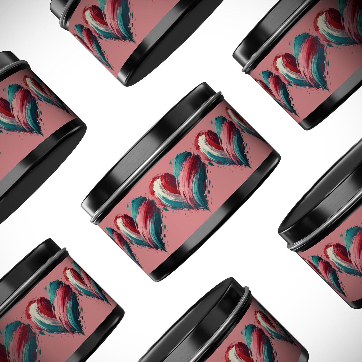 Valentine Heart Candle Tin – Romantic Brush Stroke Design, Love Aromatherapy Candle, Pink & Teal Heart Art Gift for Her