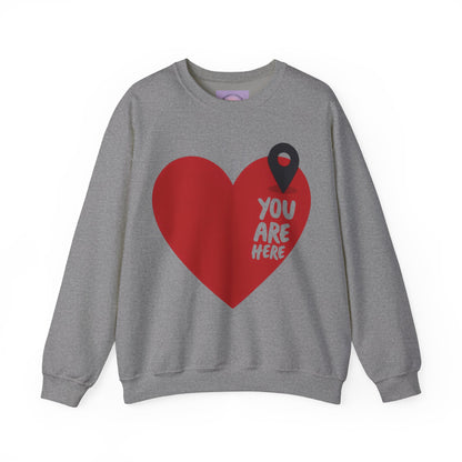 You Are Here Sweatshirt, Bold Heart Pullover, Relationship Heart Sweatshirt, Couples Sweatheart Sweatshirt, Couple Heart Graphic Sweatshirt, Minimalist Heart Sweatshirt