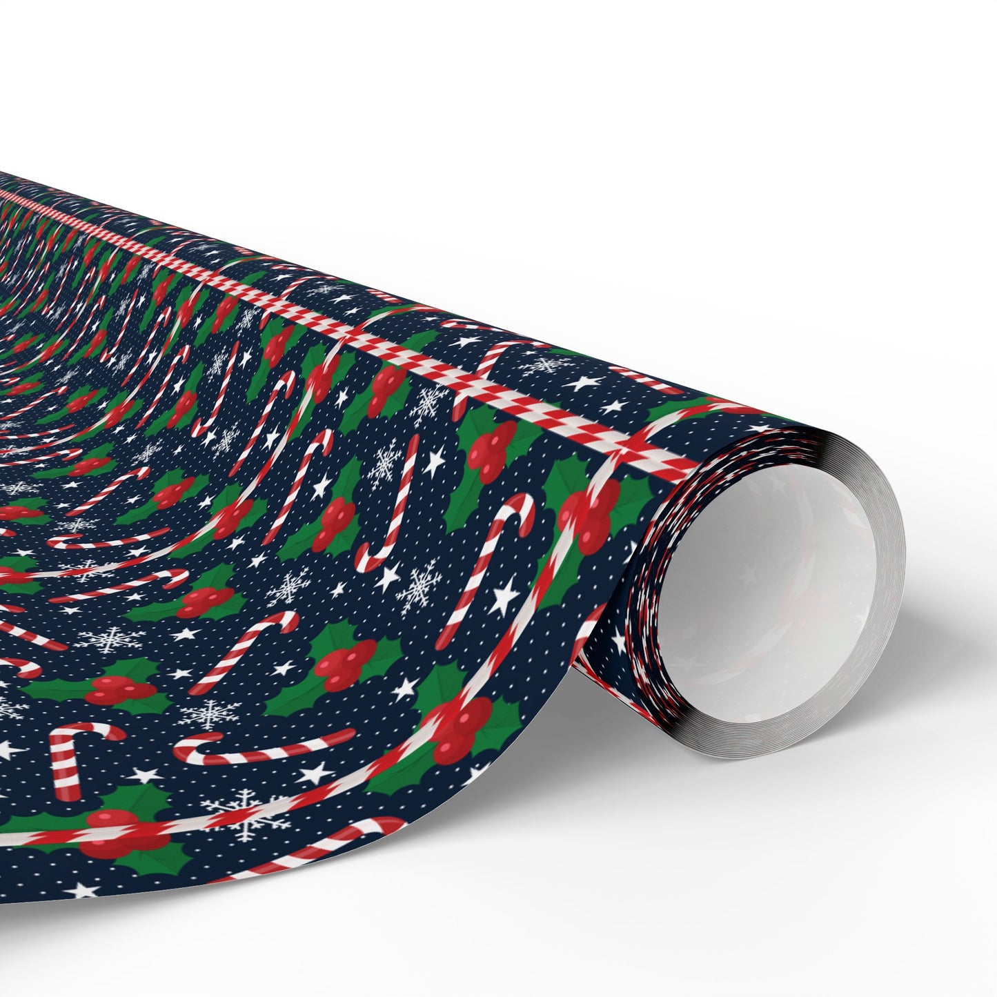 Christmas Candy Cane Wrapping Paper, Festive Holiday Gift Wrap, Holly and Snowflake Design Seasonal Christmas Paper