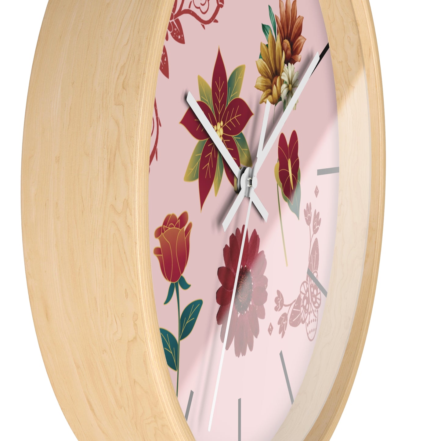 Red Floral Hand Clock, Pink Red Floral Wall Clock, Red Floral Wall Clock, Wildflower Wall Clock, Lined Wall Clock, Red Flower Wall Clock.