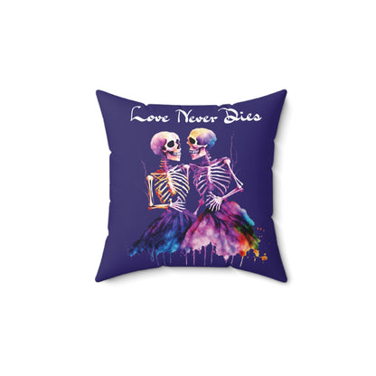 Skeleton Pillow - Love Never Dies Throw Cushion, Skeleton Pillow, Colorful Skeleton Couple Throw Pillow, Gothic Romance Décor, Day of the Dead Style Accent Pillow, Spooky Love Cushion
