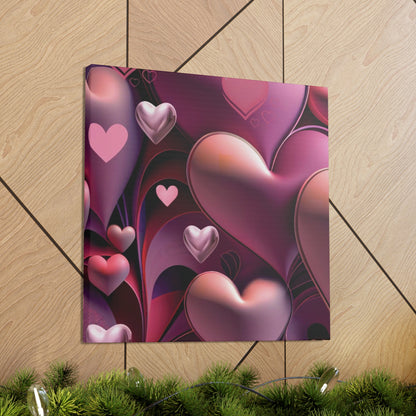 Valentine Heart Pic, Sweetheart Wall Canvas, Puffy Hearts Canvas, Romantic Valentine Picture, Purple Pink Heart Wall Canvas, 3D Heart Canvas