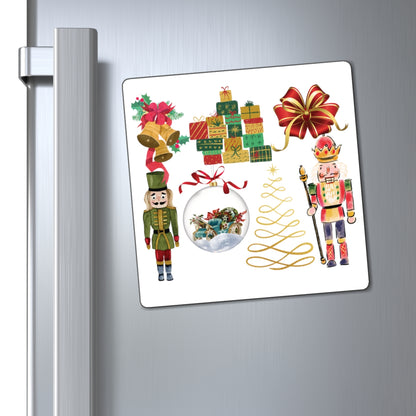 Nutcracker Fridge Magnet, Square Christmas Refrigerator Magnet, Nutcracker Christmas Magnet, Festive Holiday Magnet, Vinyl Christmas Magnets, Retro Christmas Magnet