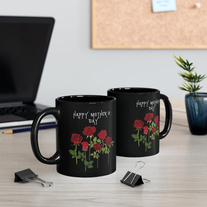 Mother's Day Black Mug (11oz, 15oz), Happy Mother's Day Mug, Mother's Red Rose Mug, Minimalist Rose Mug, Mom Red Rose Mug,Red Rose Art Mug,  Happy Mother's Day Black Mug, Cottagecore Floral Black Mug.