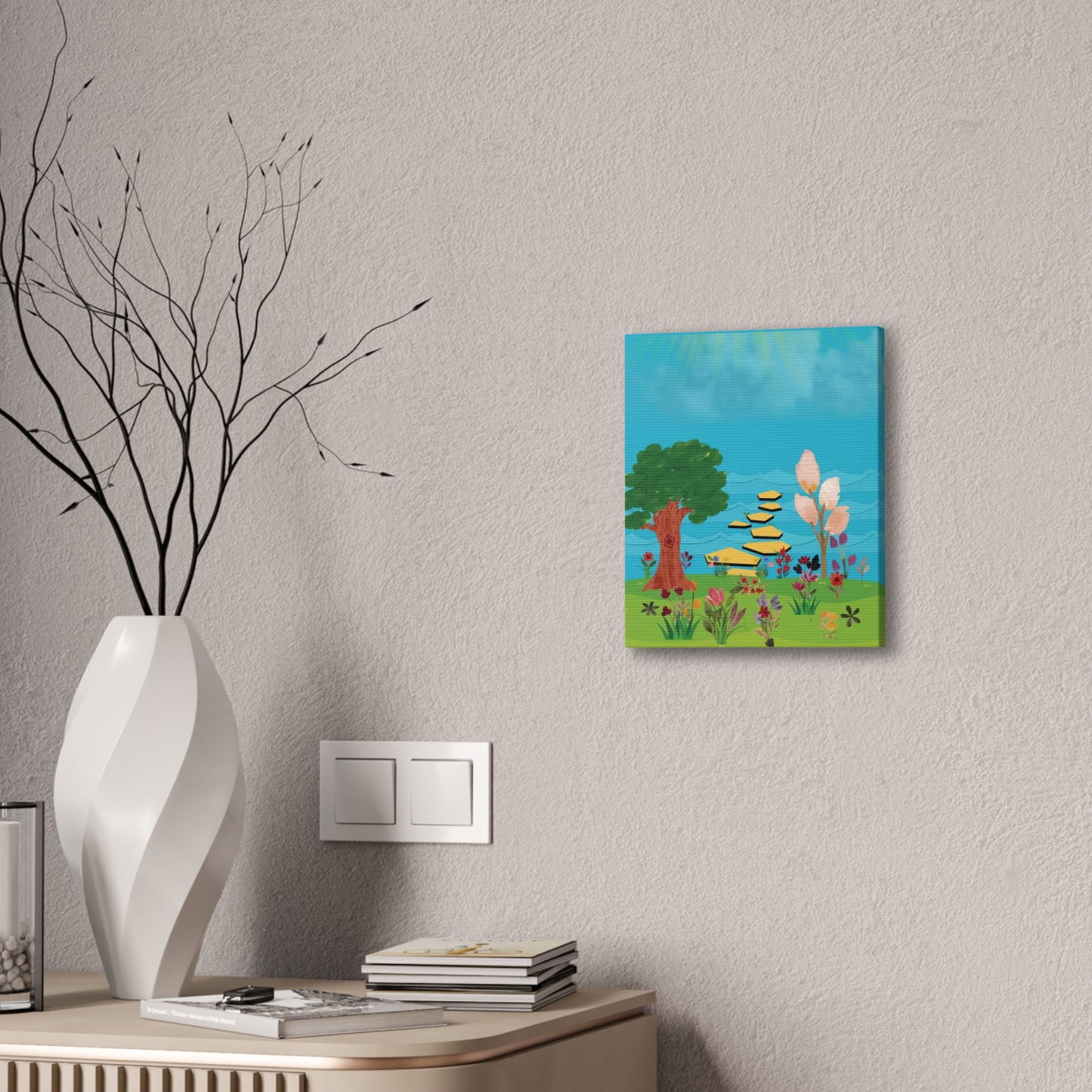 Flower Field for Children, Summer Fun Flower Field, Children Spring Flower Wall Art, Nursery Flower Field Canvas, Children Spring Flower Art