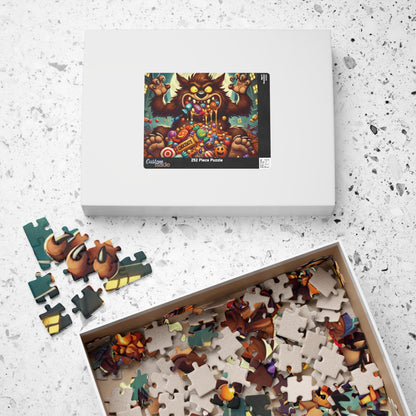 Werewolf Cartoon Puzzle, Monster Candy Puzzle, Werewolf Halloween Puzzle, Scary Fun Puzzle, Spooky Monster Jigsaw, Halloween Candy Puzzle