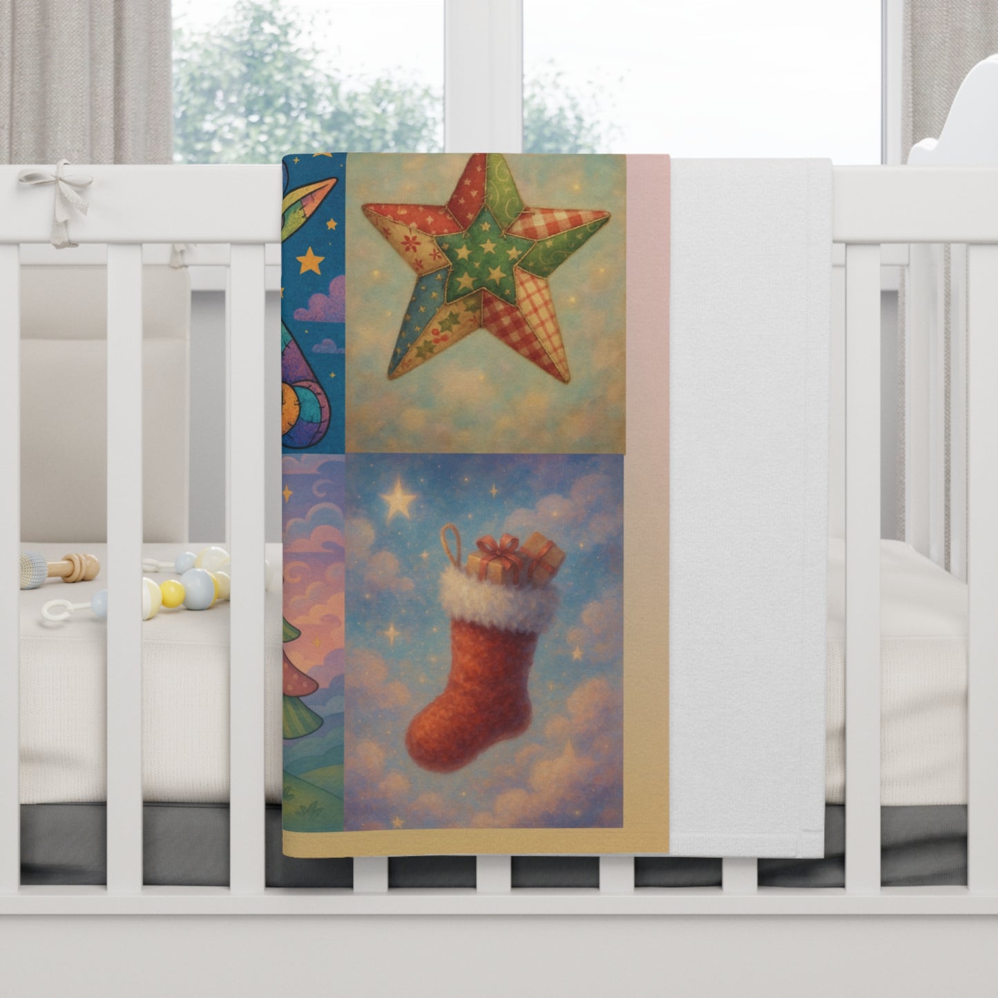 Christmas Patchwork Fleece Baby Blanket, Baby Swaddle, Holiday Throw, Festive Infant Blanket, Winter Nursery Decor