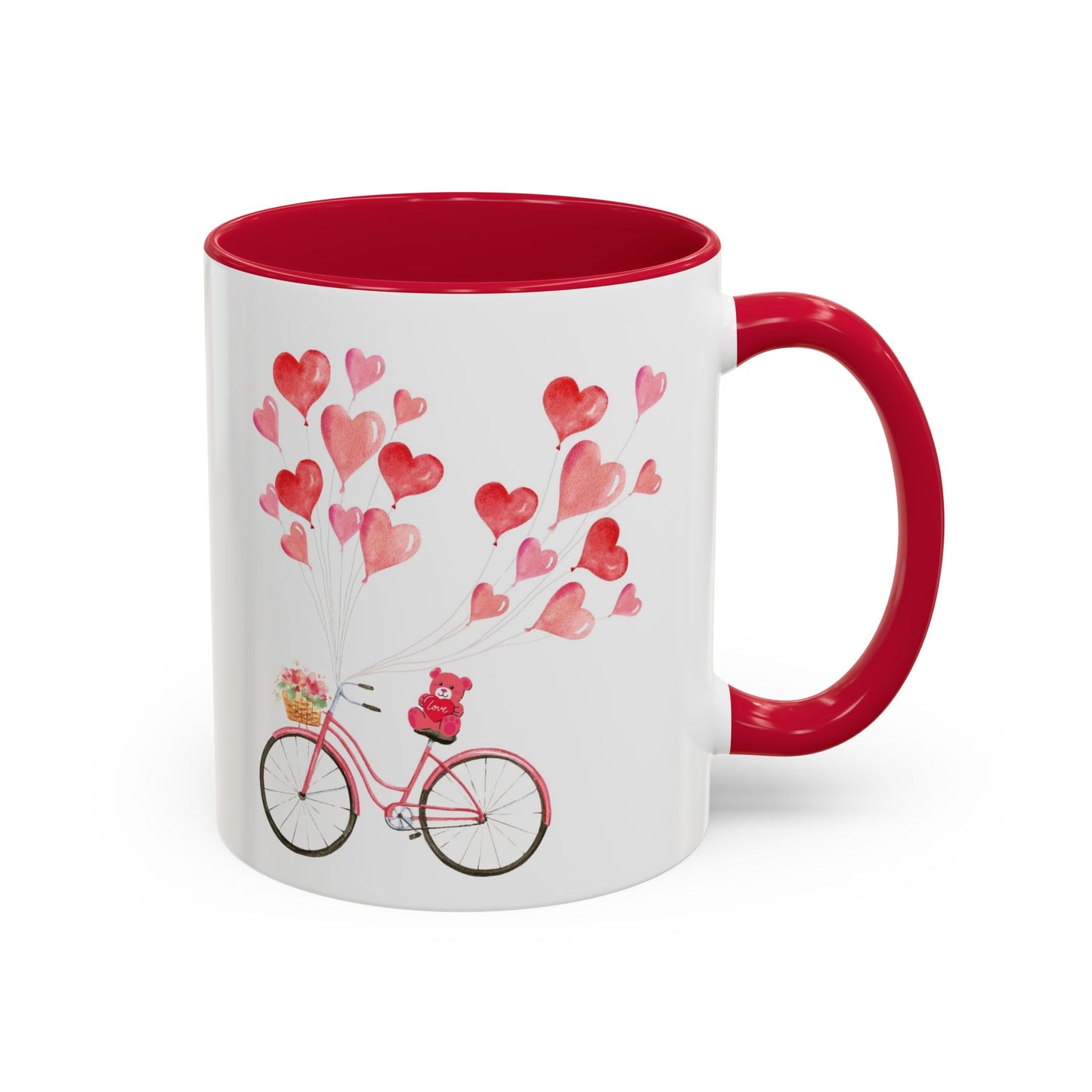 Valentine Red Accent Mug, Heart Tree Mug, Double Sided Love Mug, Watercolor Valentine Mug, Love Tree Mug, Red Hearts Valentine Mug