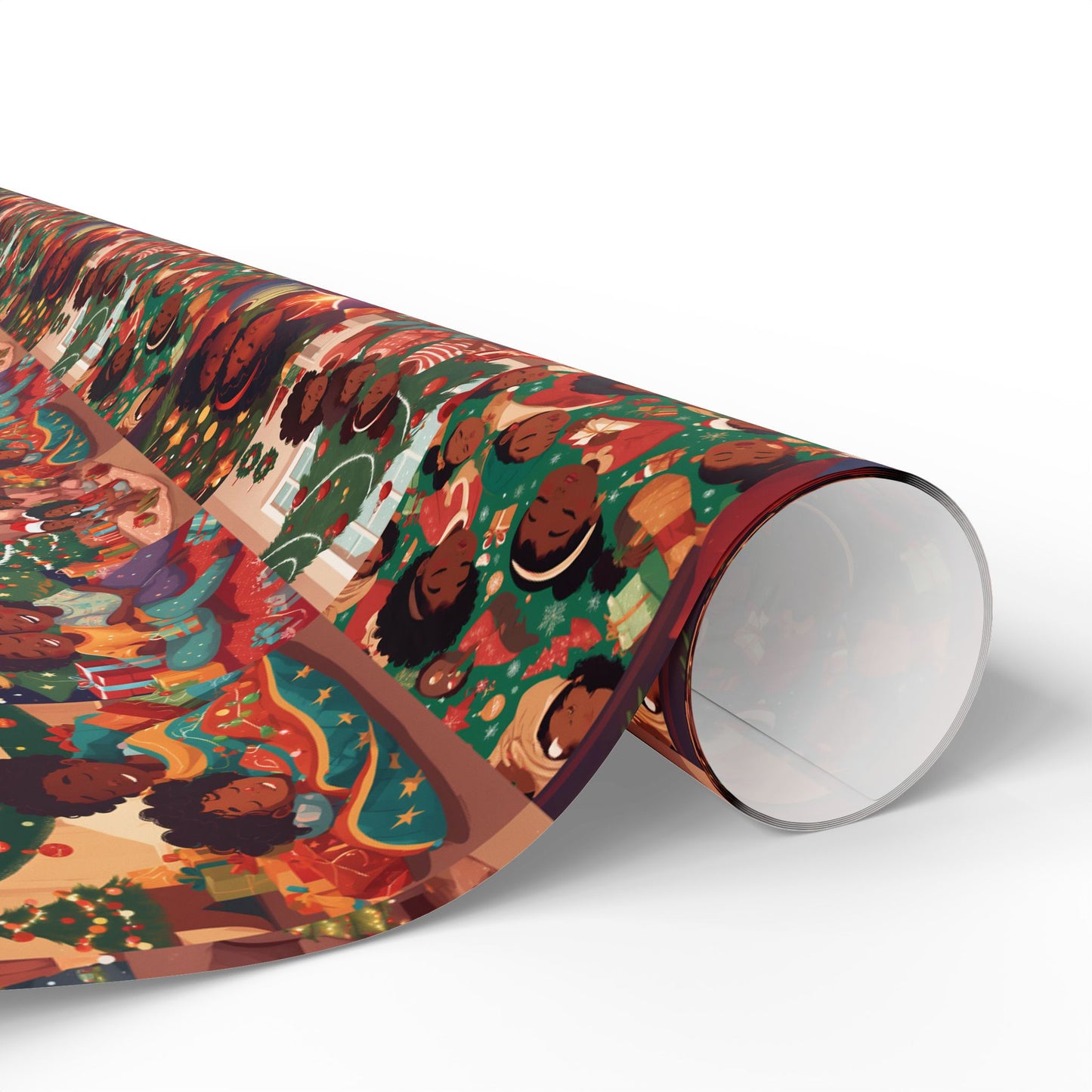 Children Storytime Christmas Scene Wrapping Paper African American Family Holiday Gift Wrap Black Kids Xmas Wrap