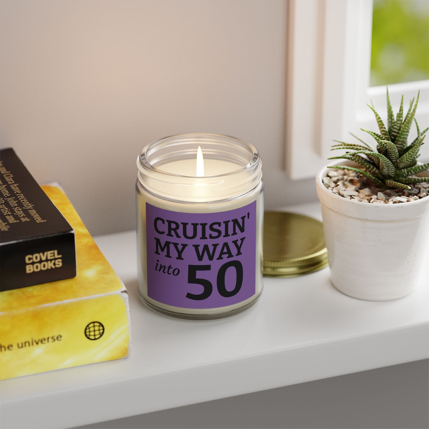 Cruisin My Way Into 50 Candle Funny 50th Birthday Gift For Women Men Coconut Apricot Wax Candle Unique Turning 50 Celebration Decor