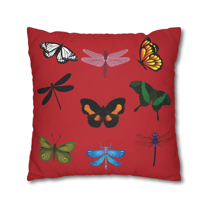 Red LOVE YOU  Butterflies Pillowcase, Colorful Polka Dot Valentines Day Decor, Dragonflies Red Throw Pillow Cover, Double-Sided Pillow Cover