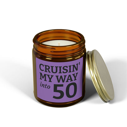 Cruisin My Way Into 50 Candle Funny 50th Birthday Gift For Women Men Coconut Apricot Wax Candle Unique Turning 50 Celebration Decor