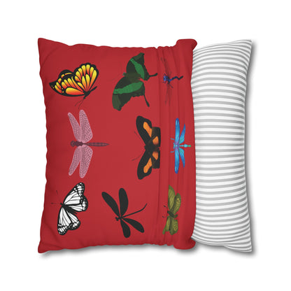 Red LOVE YOU  Butterflies Pillowcase, Colorful Polka Dot Valentines Day Decor, Dragonflies Red Throw Pillow Cover, Double-Sided Pillow Cover