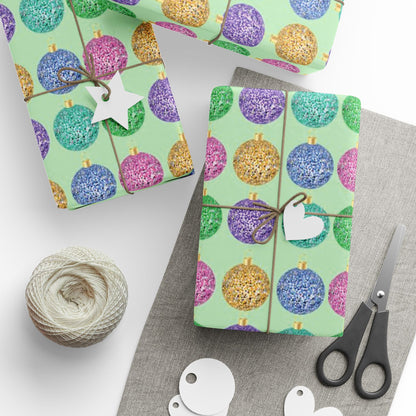Christmas Bulb Wrapping Paper, Colorful Ornament Design Paper, Colorful Holiday Wrapping, Colorful Ornament Paper, Holiday Ornament Gift Wrap, Ornament Holiday Wrap, Ornament Wrap Paper, Merry Christmas Wrapping Paper