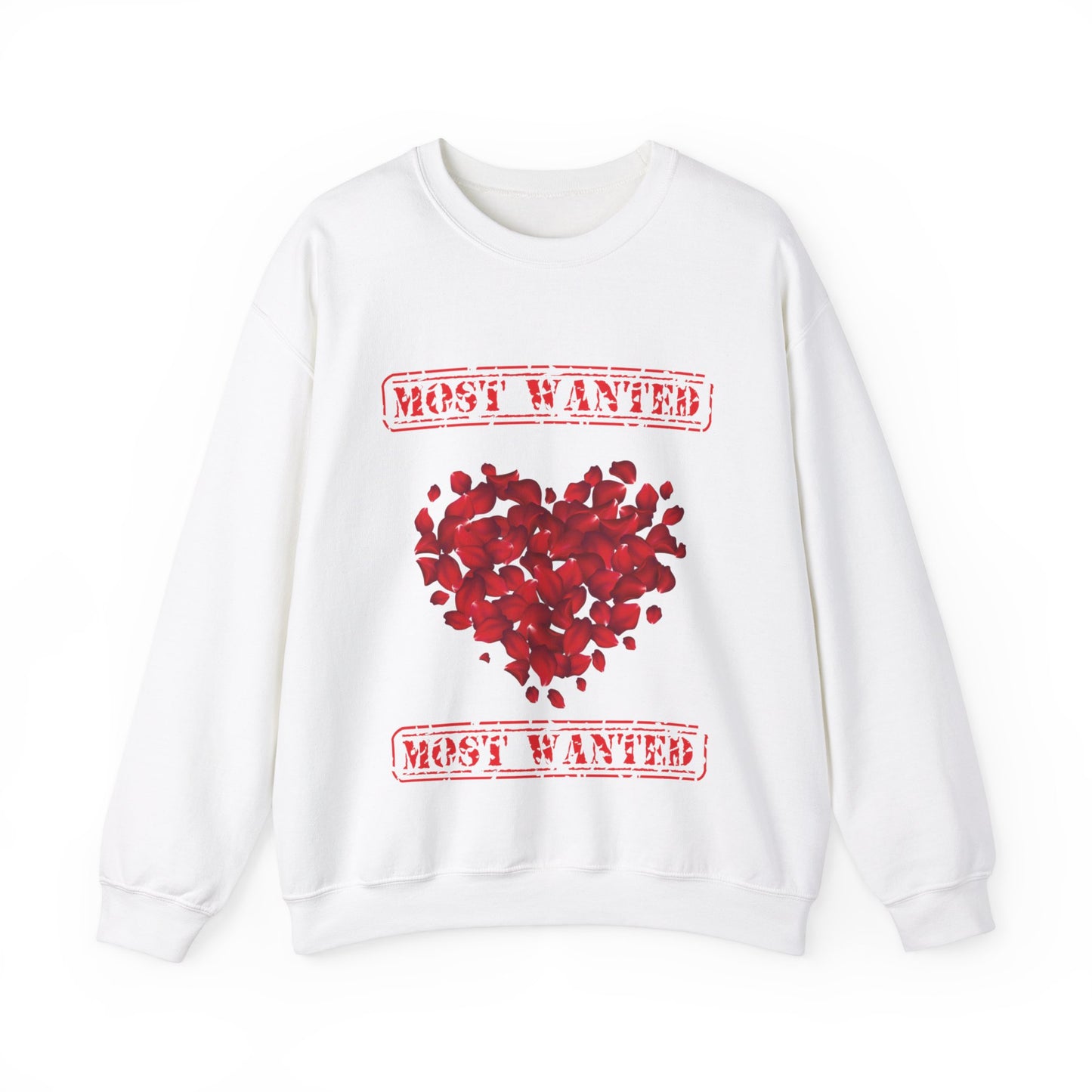 Most Wanted sweatshirt, Valentine Red Petal Heart Sweatshirt, Valentine's Day Heart Crewshirt,  Petal Sweatshirt, Valentine's Day Petal Sweatshirt,  Red rose heart Sweatshirt