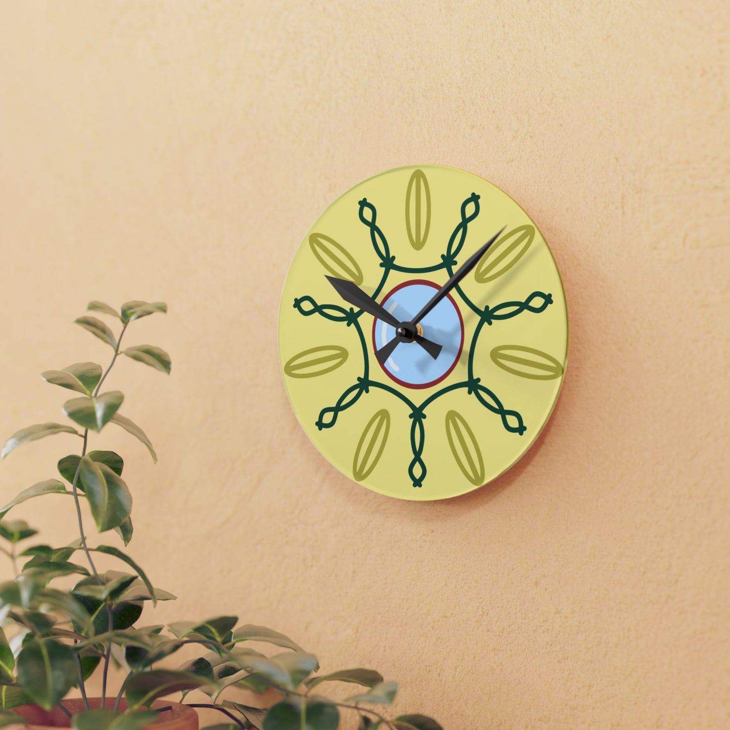 Round Geometric Wall Clock, Abstract Acrylic Wall Clock, Artistic Wall Clock, Boho Wall Clock, Colorful Wall Clock, Geometric Wall Clock