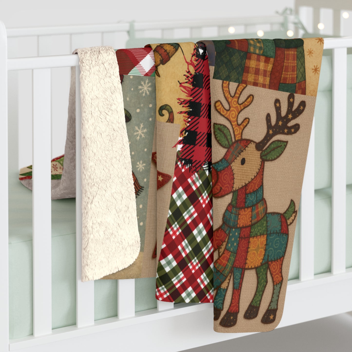 Sherpa Fleece Christmas Blanket, Cozy Holiday Throw,  Patchwork Christmas Decor, Christmas Baby Blanket, Festive Winter Blanket, Holiday Bedding Decor, Nursery Christmas Blanket, Patchwork Holiday Throw