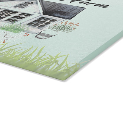 Farm Animal Cutting Board, Vintage Farmhouse Glass Cutting Board, Country Glass Chopping Board,  Personalized Glass Cutting Board