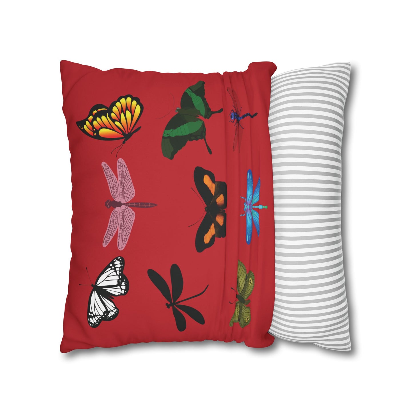 Red LOVE YOU  Butterflies Pillowcase, Colorful Polka Dot Valentines Day Decor, Dragonflies Red Throw Pillow Cover, Double-Sided Pillow Cover