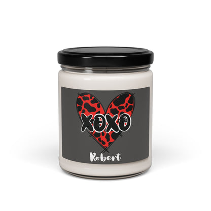 Personalized XOXO Red Leopard Heart Candle Gift for Him Her Valentine Custom Name Jar Candle