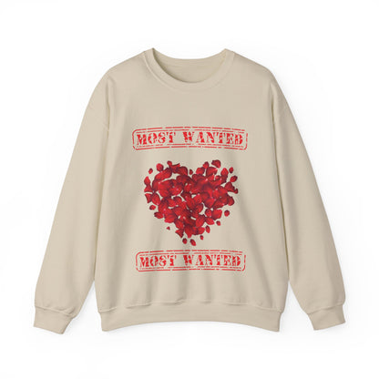 Most Wanted sweatshirt, Valentine Red Petal Heart Sweatshirt, Valentine's Day Heart Crewshirt,  Petal Sweatshirt, Valentine's Day Petal Sweatshirt,  Red rose heart Sweatshirt