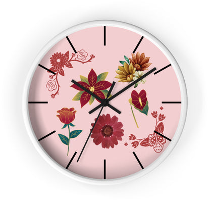 Red Floral Hand Clock, Pink Red Floral Wall Clock, Red Floral Wall Clock, Wildflower Wall Clock, Lined Wall Clock, Red Flower Wall Clock.