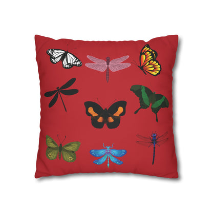 Red LOVE YOU  Butterflies Pillowcase, Colorful Polka Dot Valentines Day Decor, Dragonflies Red Throw Pillow Cover, Double-Sided Pillow Cover