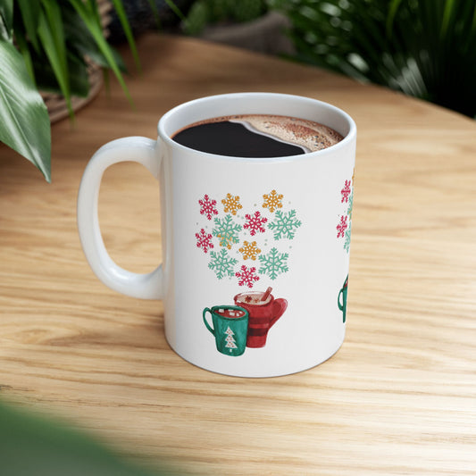 Colorful Snowflake Christmas Mug, Colorful Snowflake Mug, Winter Flake Coffee Mug, Winter Snowflake Coffee Mug, Holiday Snowflake Mug.