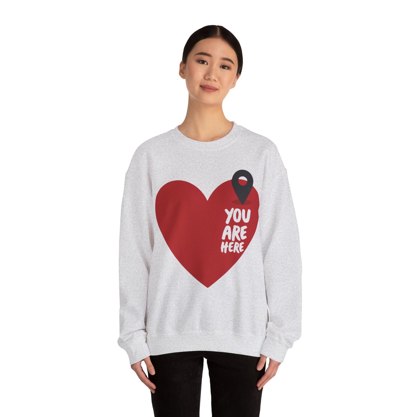 You Are Here Sweatshirt, Bold Heart Pullover, Relationship Heart Sweatshirt, Couples Sweatheart Sweatshirt, Couple Heart Graphic Sweatshirt, Minimalist Heart Sweatshirt