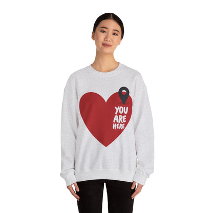 You Are Here Sweatshirt, Bold Heart Pullover, Relationship Heart Sweatshirt, Couples Sweatheart Sweatshirt, Couple Heart Graphic Sweatshirt, Minimalist Heart Sweatshirt