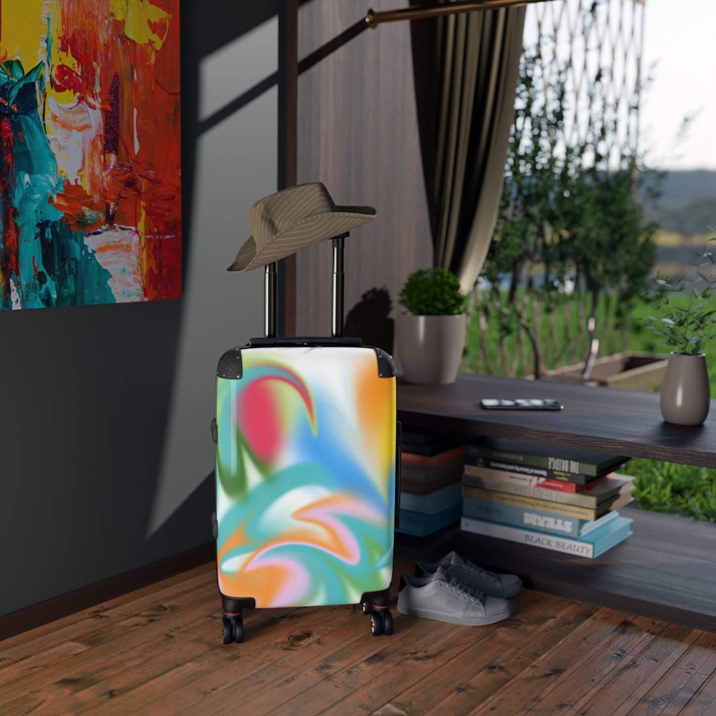 Abstract Art Suitcase, Colorful Rolling Suitcase, Art-Inspired Luggage, Trendy Carry-On Suitcase, Vibrant Suitcase, Artistic Luggage, Colorful Travel Luggage, Unique Carry On