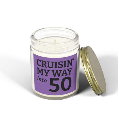 Cruisin My Way Into 50 Candle Funny 50th Birthday Gift For Women Men Coconut Apricot Wax Candle Unique Turning 50 Celebration Decor