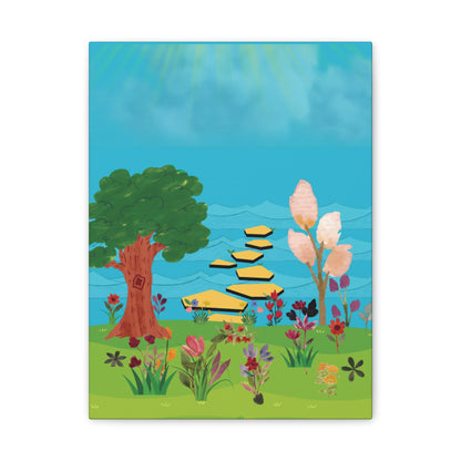 Flower Field for Children, Summer Fun Flower Field, Children Spring Flower Wall Art, Nursery Flower Field Canvas, Children Spring Flower Art