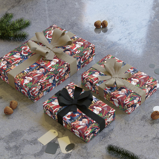 Modern Vintage Santa Wrap, Classic Santa Gift Wrap,  Vintage Santa Christmas Wrap