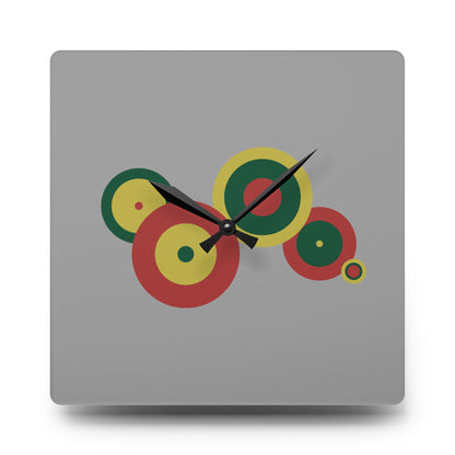 Minimal Circle Wall Clock, Abstract Acrylic Clock, Artistic Timepiece, Square Acrylic Wall Clock, Color Circles Clock, Retro modern Clock