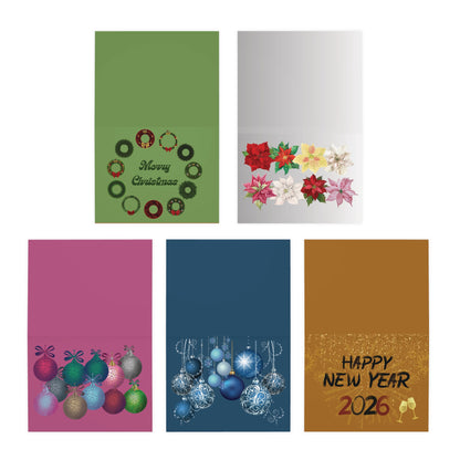 Multi-Design Christmas Greetings Cards, Colorful Ornament Christmas Card, Festive New Year Card, Poinsettia Flower Christmas Card, Festive Ornament Christmas Card, Traditional Holiday Card
