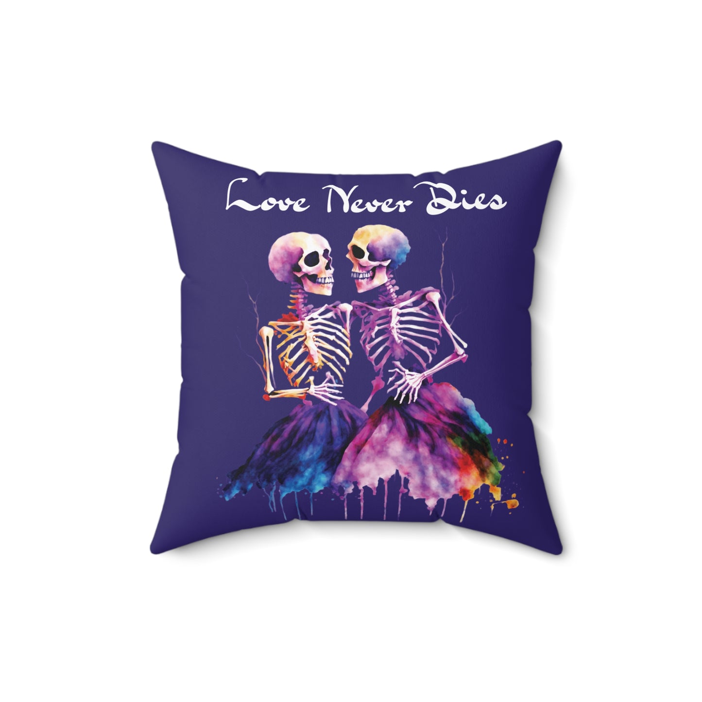 Skeleton Pillow - Love Never Dies Throw Cushion, Skeleton Pillow, Colorful Skeleton Couple Throw Pillow, Gothic Romance Décor, Day of the Dead Style Accent Pillow, Spooky Love Cushion