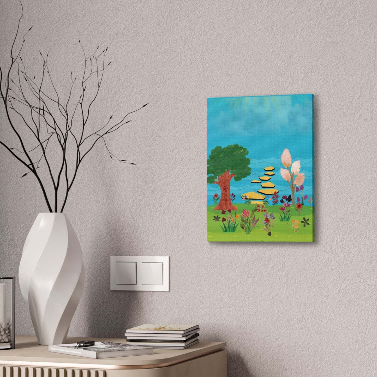 Flower Field for Children, Summer Fun Flower Field, Children Spring Flower Wall Art, Nursery Flower Field Canvas, Children Spring Flower Art