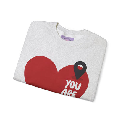 You Are Here Sweatshirt, Bold Heart Pullover, Relationship Heart Sweatshirt, Couples Sweatheart Sweatshirt, Couple Heart Graphic Sweatshirt, Minimalist Heart Sweatshirt