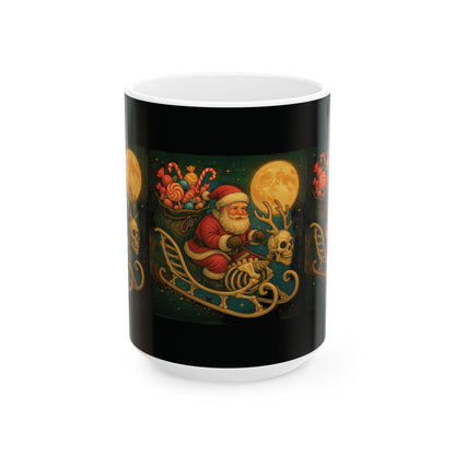 Xmas  Skeleton Reindeer Mug, Skeleton Sleigh Mug, Spooky Santa Mug, Gothic Xmas Mug, Santa Skeleton Mug