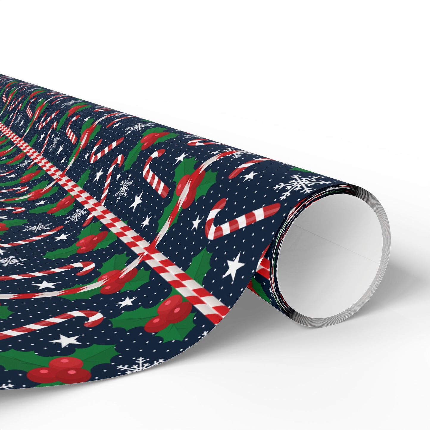 Christmas Candy Cane Wrapping Paper, Festive Holiday Gift Wrap, Holly and Snowflake Design Seasonal Christmas Paper