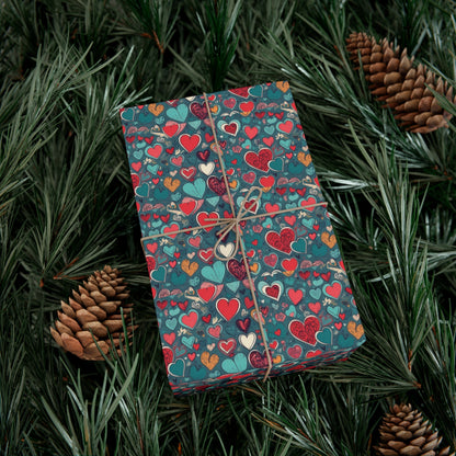 Watercolor Heart Wrapping Paper, Whimsical Love Paper Wrap,