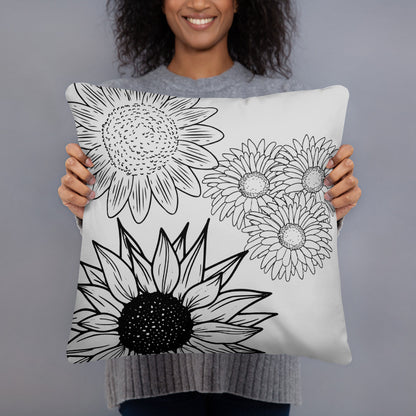 Sunflower Abstract Pillow, Gray Wildflower Throw Pillow, Gray Sunflower Pillow, Daisy Sunflower Pillow, Grey Flower Print Pillow