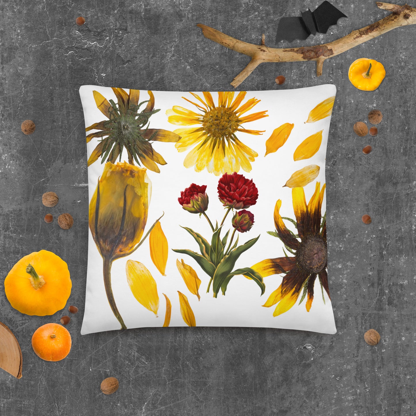 Yellow Wildflower Pillow, Decorated Flower Pillow, Cottagecore Flower Throw Pillow, Wildflower Accent Throw Pillow, Floral Decorated Pillow.