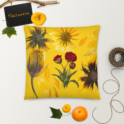 Yellow Wildflower Pillow, Decorated Flower Pillow, Cottagecore Flower Throw Pillow, Wildflower Accent Throw Pillow, Floral Decorated Pillow.