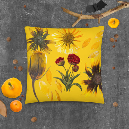 Yellow Wildflower Pillow, Decorated Flower Pillow, Cottagecore Flower Throw Pillow, Wildflower Accent Throw Pillow, Floral Decorated Pillow.